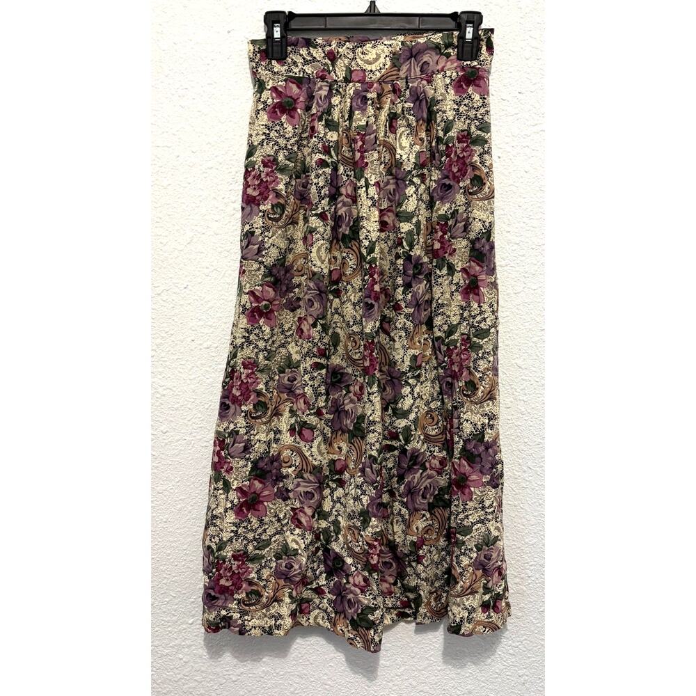 Vintage Floral Maxi Skirt Peasant Medieval Renaissance Fairy Cottage